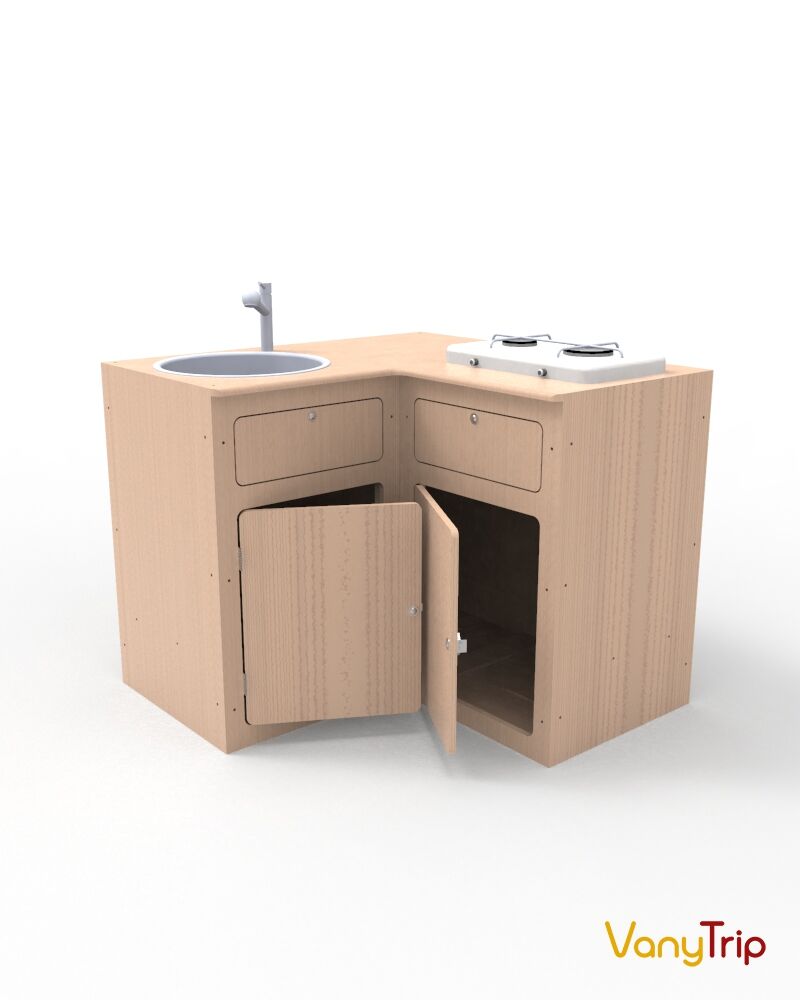 Meuble en angle pour évier et cuisson 1000x1000