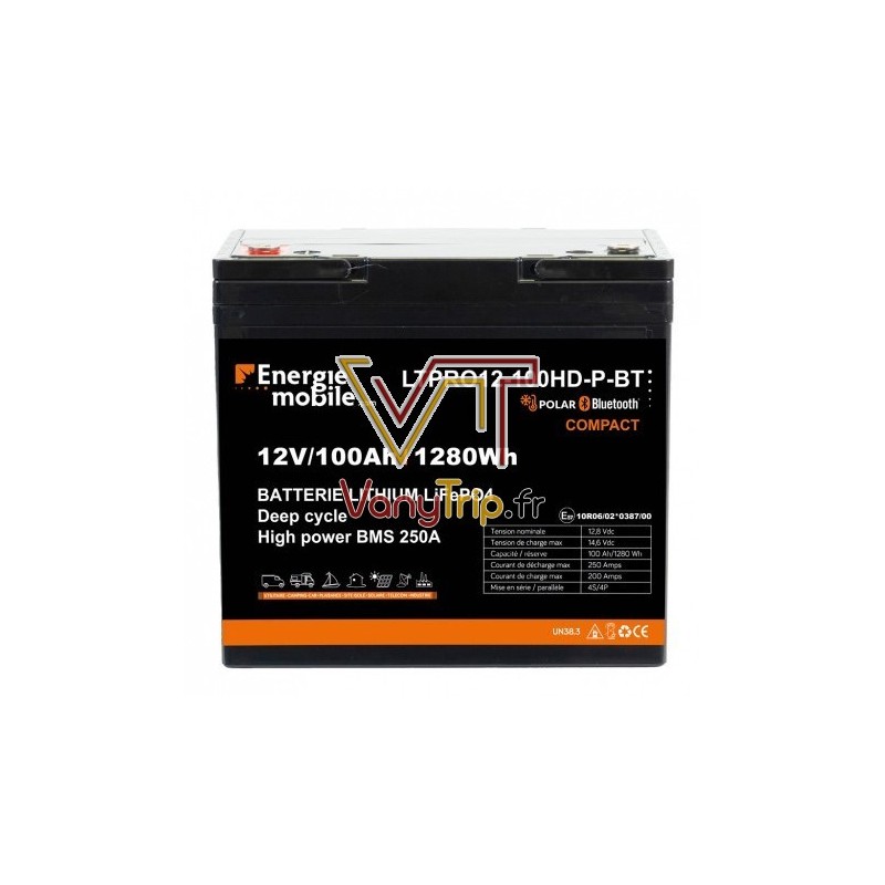 Batterie Lithium Compact LiFePO4 12 V - 100 Ah - 1280 Wh - BMS 100 A - Bluetooth